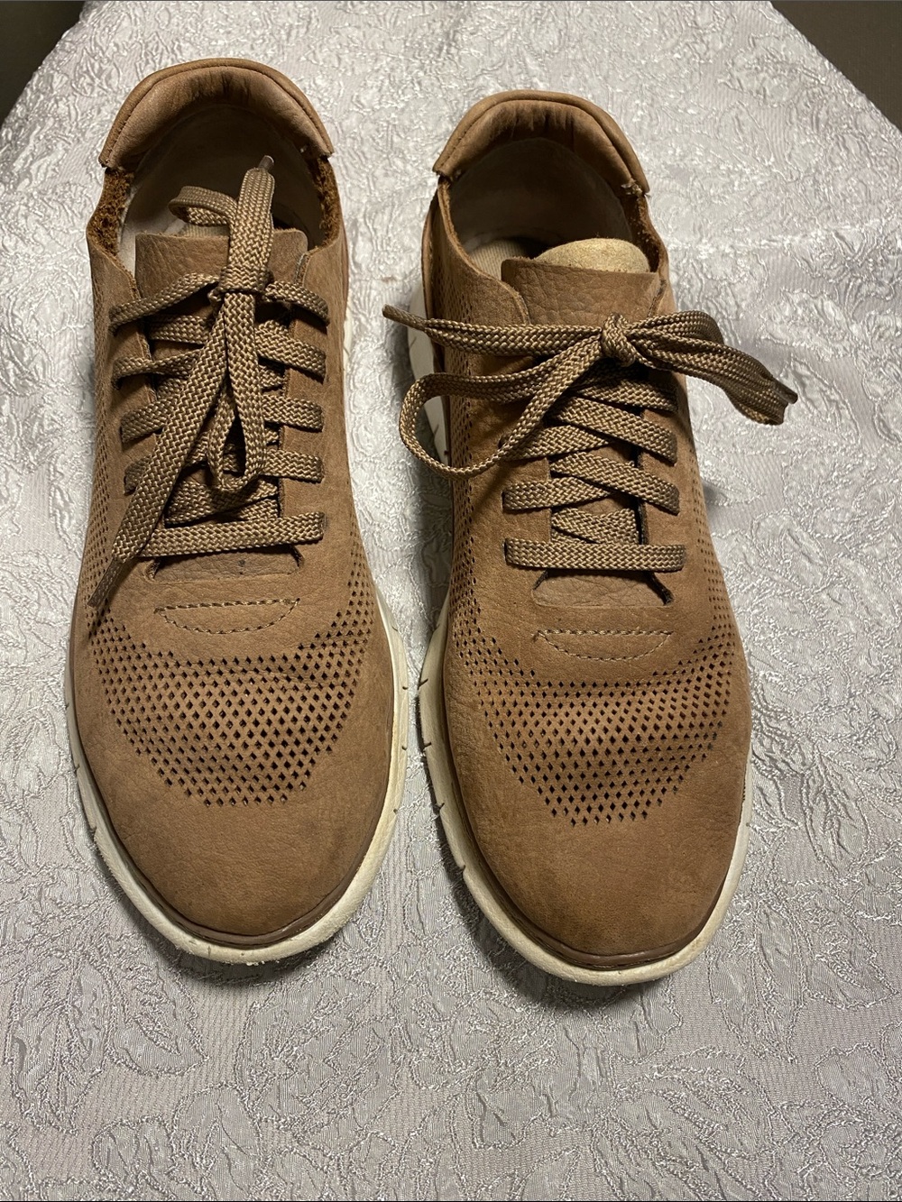 Vionic Perforated Suede Lace-Up Sneakers - Caramel Brown